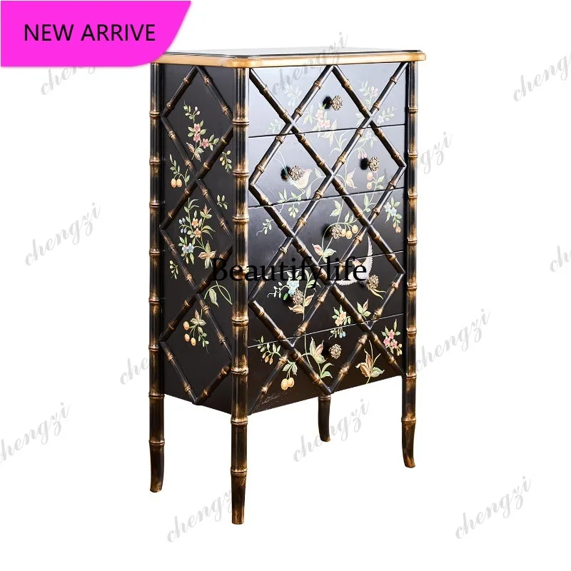 P3 French classical flower and bird painted chest of drawers living room solid wood storage cabinet American retro
P3 French classical flower and bird painted chest of drawers living room solid wood storage cabinet American retro