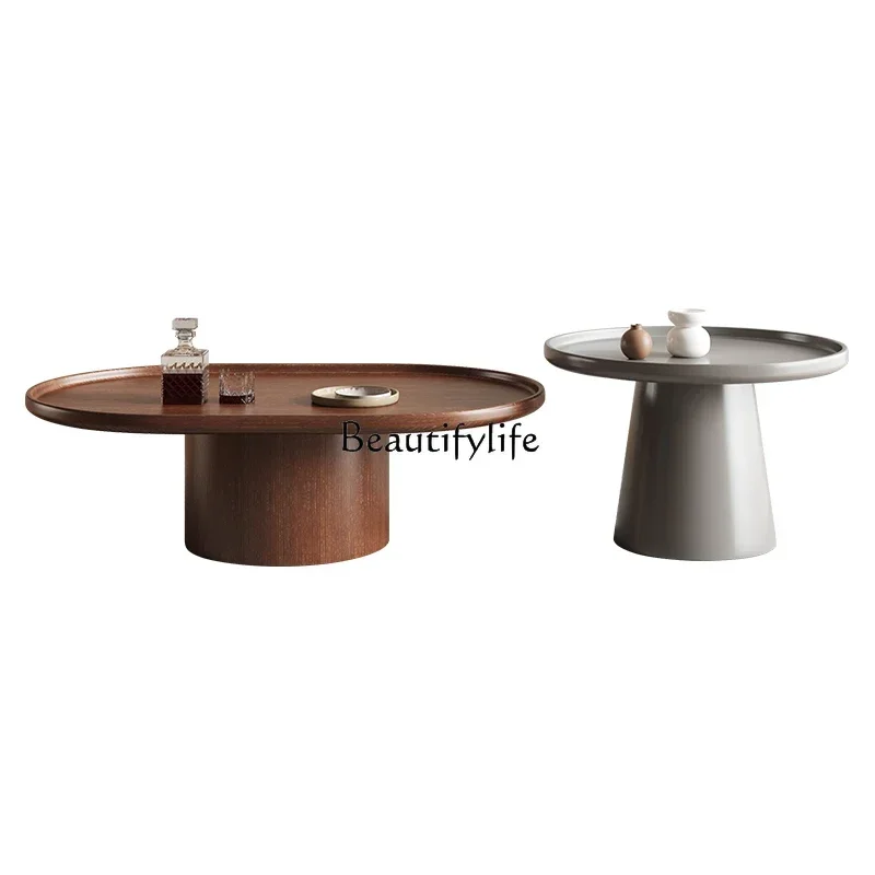55Wabi Sand wind walnut color coffee table new light luxury high and low round coffee table combination 
55Wabi Sand wind walnut color coffee table new light luxury high and low round coffee table combination