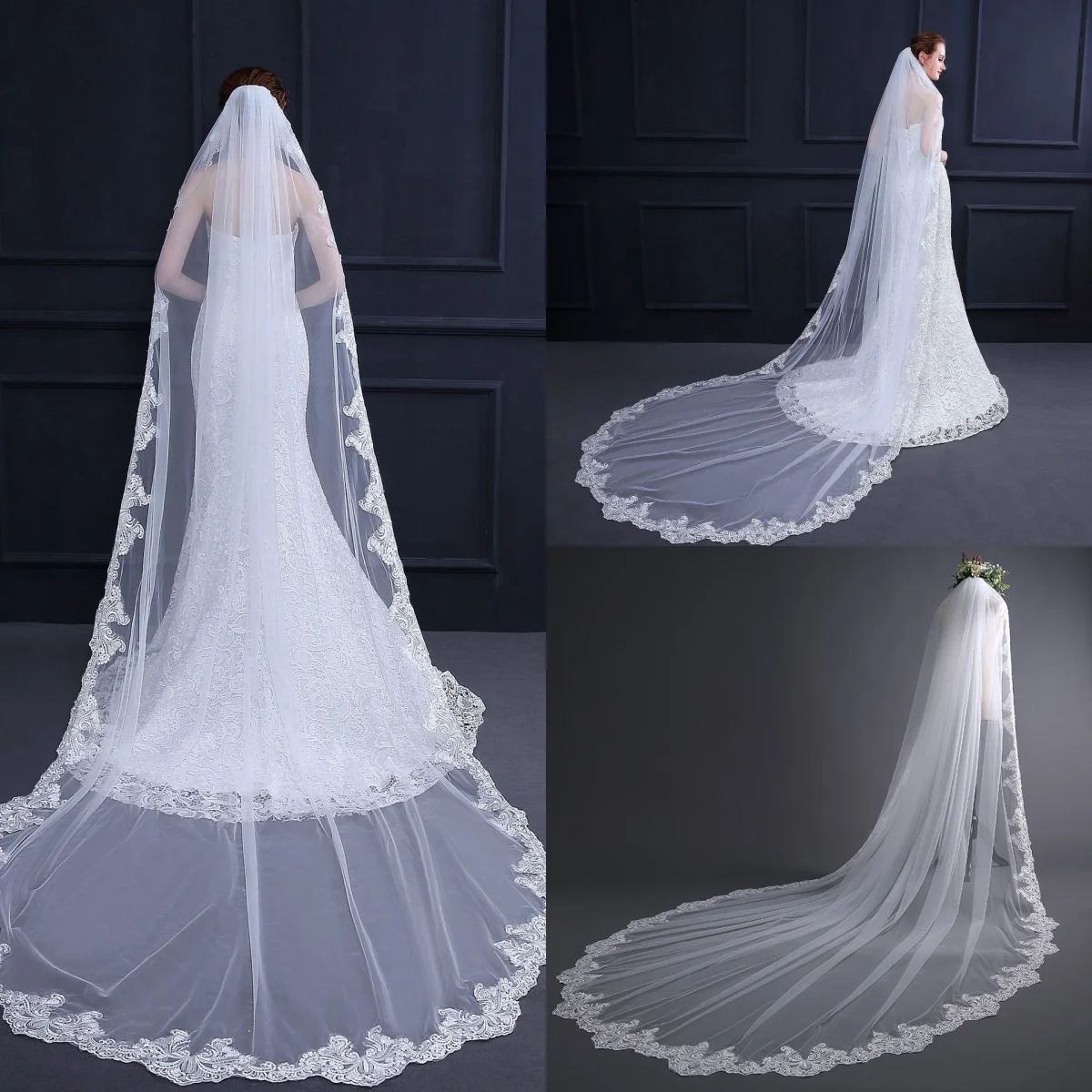 Simple One Layer Bridal Veils Lace Appliques Edge Veils Long Cathedral Length Wedding Veils Marriage Accessories
Simple One Layer Bridal Veils Lace Appliques Edge Veils Long Cathedral Length Wedding Veils Marriage Accessories
