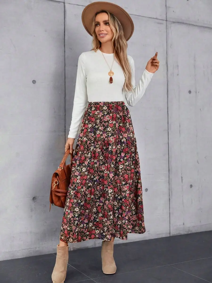 Floral Print Ruffle Hem Midi Skirt For Women
Floral Print Ruffle Hem Midi Skirt For Women