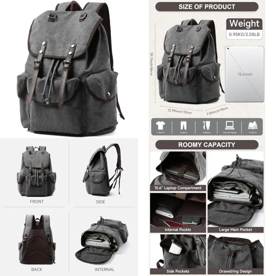MOYYI Canvas Backpack for Men Women, Vintage Backpacks Fit 15.6 Inch Laptop, Casual Daypacks for Hiking Travel Commute
MOYYI Canvas Backpack for Men Women, Vintage Backpacks Fit 15.6 Inch Laptop, Casual Daypacks for Hiking Travel Commute