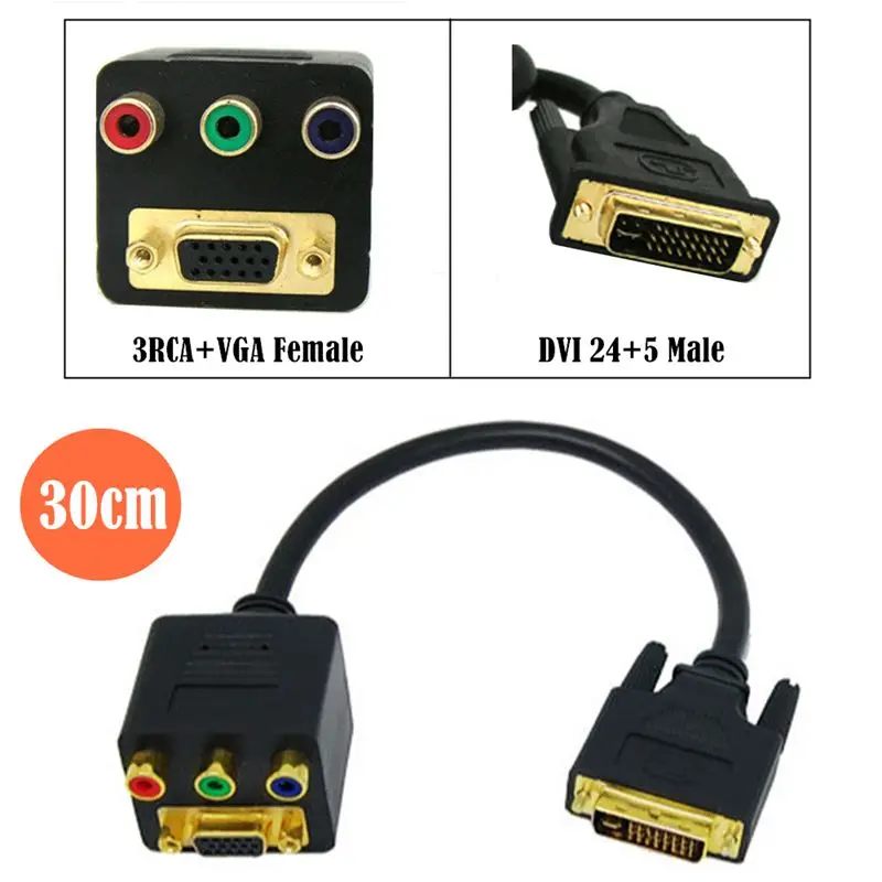 Gold Plated DVI 24+5 Male To VGA 15P Female+3RCA Female RGB AV F 1/2 0.3m Adapter Distributor Connection Cable
Gold Plated DVI 24+5 Male To VGA 15P Female+3RCA Female RGB AV F 1/2 0.3m Adapter Distributor Connection Cable