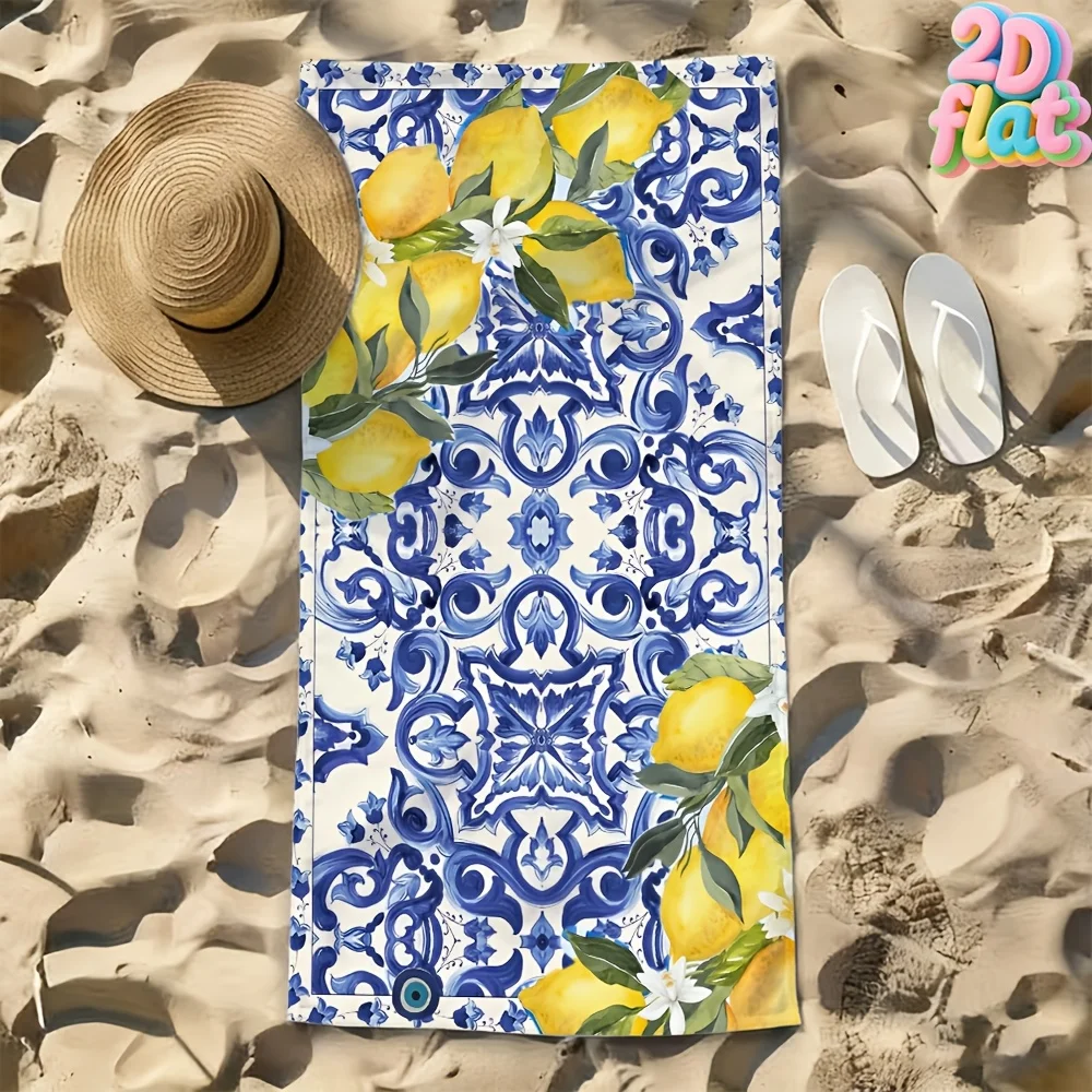 Mediterranean Lemon Blue Tile Beach Towel 1Pc Microfiber Sandproof Waterproof 2D Flat Printed Summer Pool Bath Towel
Mediterranean Lemon Blue Tile Beach Towel 1Pc Microfiber Sandproof Waterproof 2D Flat Printed Summer Pool Bath Towel