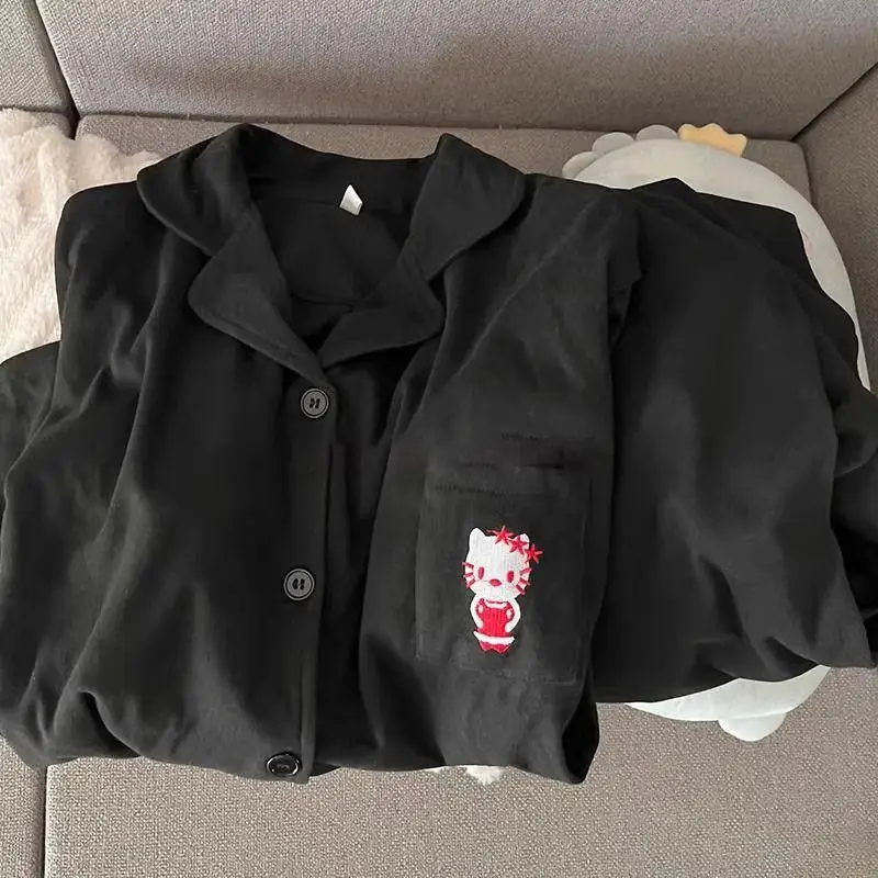Hello Kitty Black Cardigan Velvet Pajamas Set Kawaii Cartoon Spring and Autumn Thin Soft Comfortable Cute Girl Home Clothes
Hello Kitty Black Cardigan Velvet Pajamas Set Kawaii Cartoon Spring and Autumn Thin Soft Comfortable Cute Girl Home Clothes
