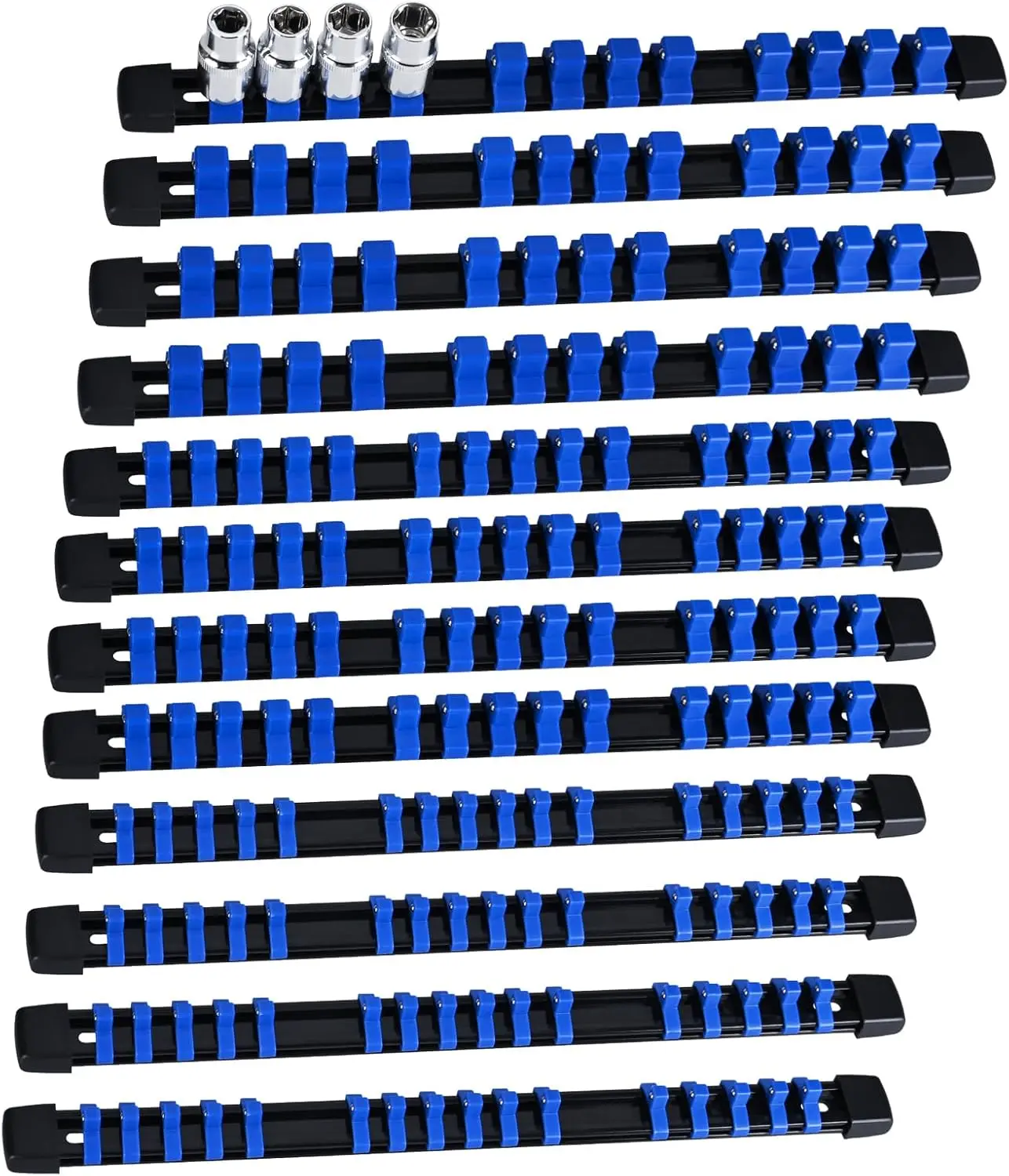 Socket Organizer Set 12PCS ABS Holder Kit - 1/4, 3/8, 1/2 Drive Tray Rail Blue
Socket Organizer Set 12PCS ABS Holder Kit - 1/4, 3/8, 1/2 Drive Tray Rail Blue
