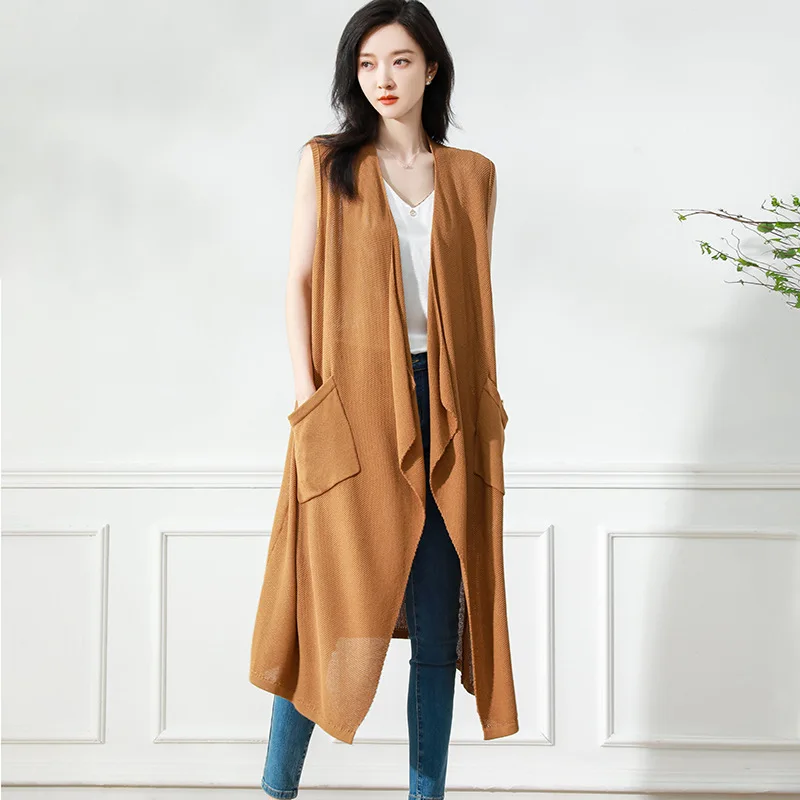 Women's Knitted Cardigans 2023 Spring Fashion Solid Colour Loose Elegant Pocket Sleeveless Long Thin Outerwears Female
Women's Knitted Cardigans 2023 Spring Fashion Solid Colour Loose Elegant Pocket Sleeveless Long Thin Outerwears Female