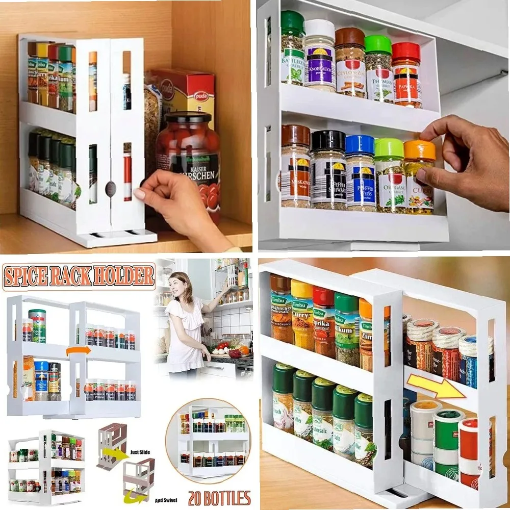 2-Tier Spinning Spice Rack, Slide-Out Cabinet Organizer for Kitchen Storage & Pantry
2-Tier Spinning Spice Rack, Slide-Out Cabinet Organizer for Kitchen Storage & Pantry