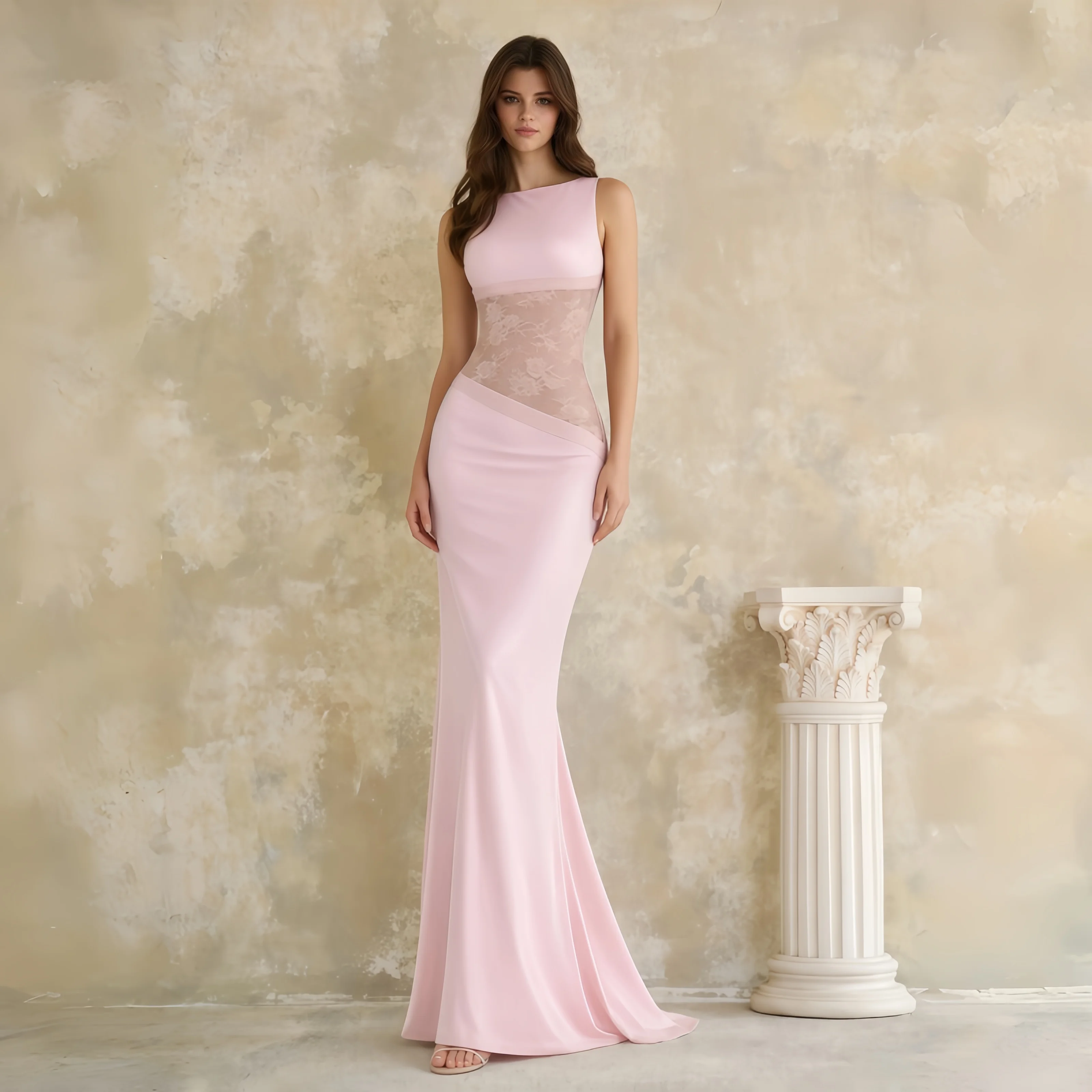 Light Pink Sleeveless Evening Dress With Lace Sheer Mermaid Gown For Wedding Banquet Prom Party Saudi Arab Formal Evening Gown
Light Pink Sleeveless Evening Dress With Lace Sheer Mermaid Gown For Wedding Banquet Prom Party Saudi Arab Formal Evening Gown