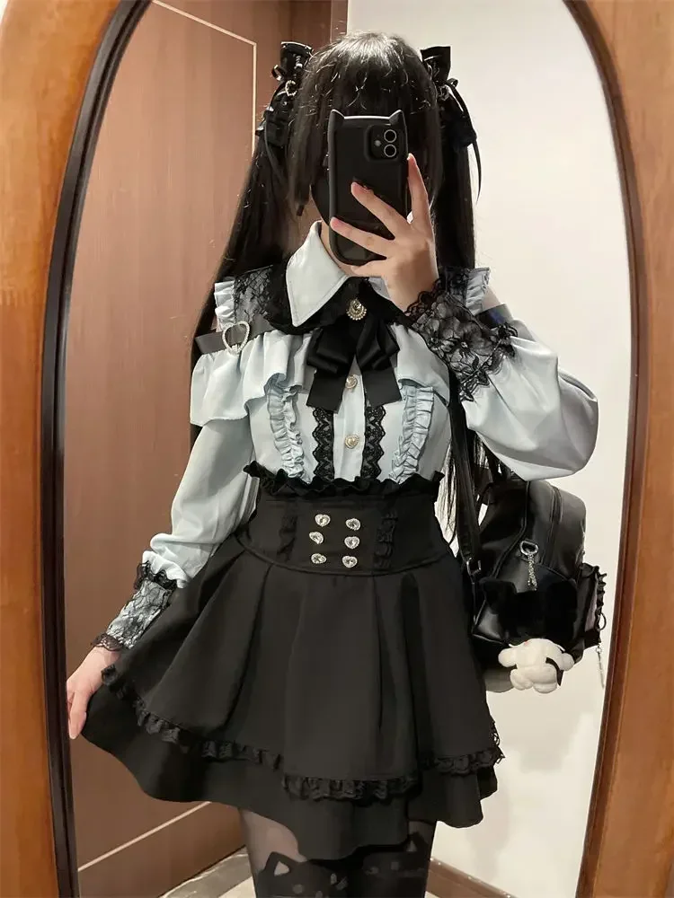 Lapel Neck Off Shoulder Long Sleeve Shirts Women+ Y2k High Waist Ruched Lace Skirts 2025 Early Autumn New Two Piece Sets
Lapel Neck Off Shoulder Long Sleeve Shirts Women+ Y2k High Waist Ruched Lace Skirts 2025 Early Autumn New Two Piece Sets
