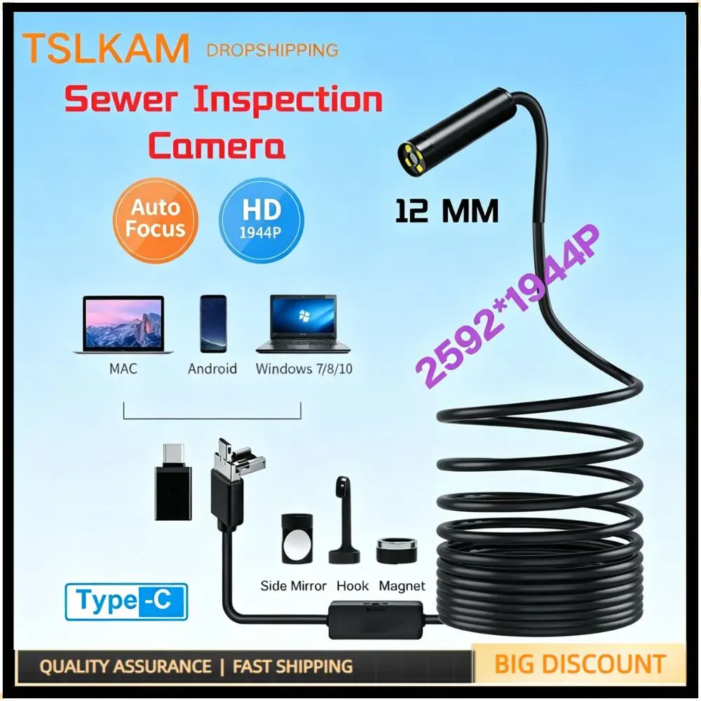12mm Auto-Focus Pipeline Endoscope Camera 5.0MP HD 1944P IP68 Waterproof 3-in-1 for Type-C Android Computer
12mm Auto-Focus Pipeline Endoscope Camera 5.0MP HD 1944P IP68 Waterproof 3-in-1 for Type-C Android Computer