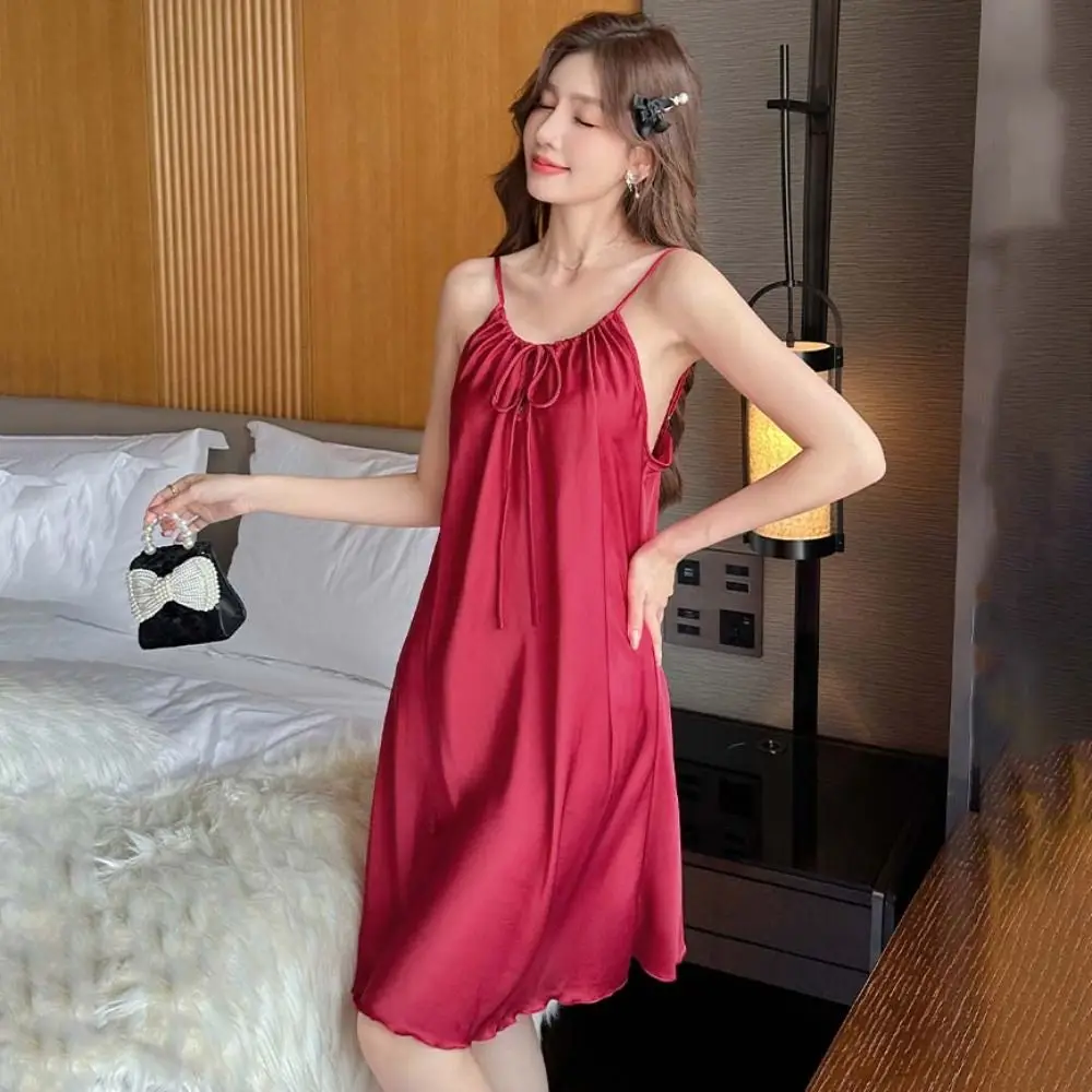 Sleeveless Women's Pajama Dress Solid Color Thin Ice Silk Suspender Nightdress Sleepwear Homewear Slim Sling Nightdress Party
Sleeveless Women's Pajama Dress Solid Color Thin Ice Silk Suspender Nightdress Sleepwear Homewear Slim Sling Nightdress Party