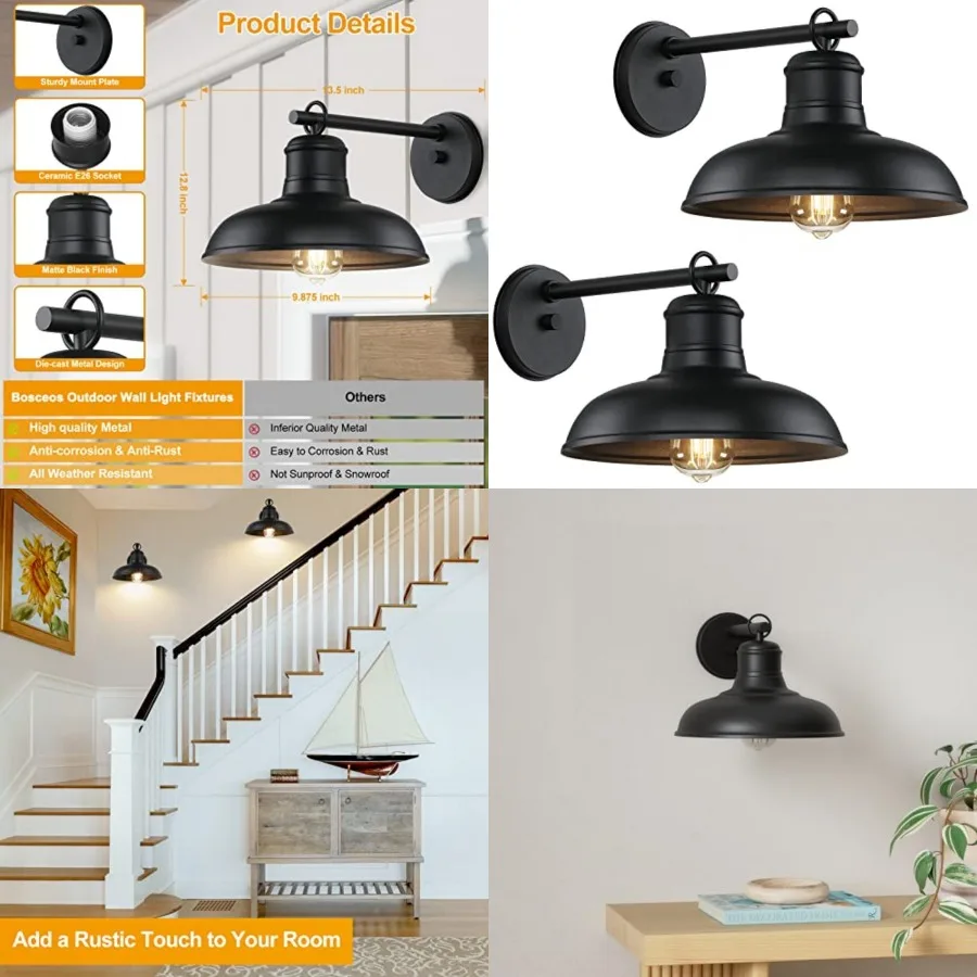 Outdoor Wall Lights, Wall Sconces, Exterior Farmhouse Barn Light Fixtures, Indoor Wall Mount Lighting Fixtures, Anti-Rust Water
Outdoor Wall Lights, Wall Sconces, Exterior Farmhouse Barn Light Fixtures, Indoor Wall Mount Lighting Fixtures, Anti-Rust Water