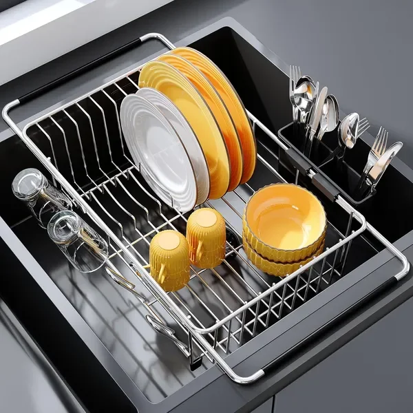 Over the Sink Expandable Dish Drainer Drying Rack In Stainless Steel for Small Kitchen, Counter Space
Over the Sink Expandable Dish Drainer Drying Rack In Stainless Steel for Small Kitchen, Counter Space