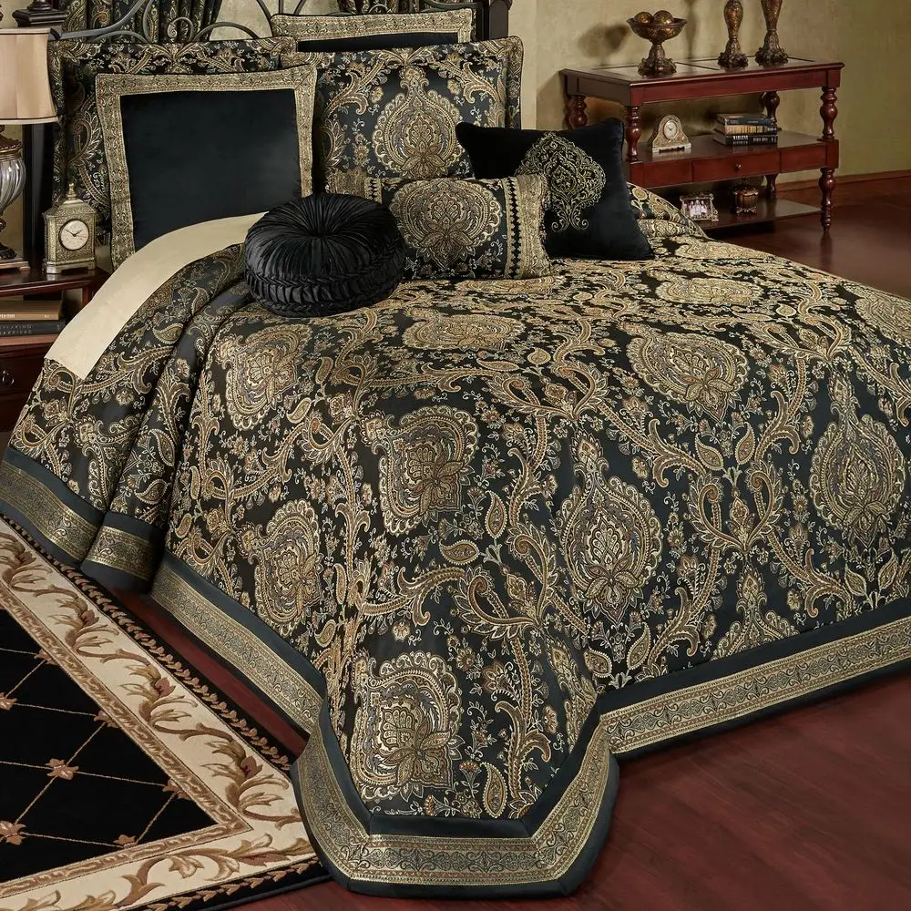 Traditional Luxury Bedding Elegant TapestryStyle Woven Medallions Neutral, Black, amp Metallic Gold Hues 7 Pc Bed Set Oversized
Traditional Luxury Bedding Elegant TapestryStyle Woven Medallions Neutral, Black, amp Metallic Gold Hues 7 Pc Bed Set Oversized