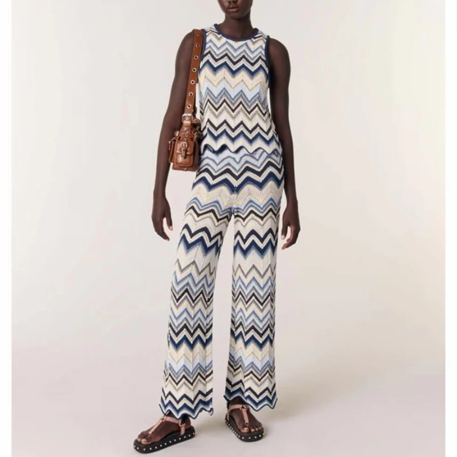 High Quality-Version Color Block Wave Pattern Sexy Thin Casual Knitted Long Pants + Vest Ice Silk Two-Piece Set for Women
High Quality-Version Color Block Wave Pattern Sexy Thin Casual Knitted Long Pants + Vest Ice Silk Two-Piece Set for Women