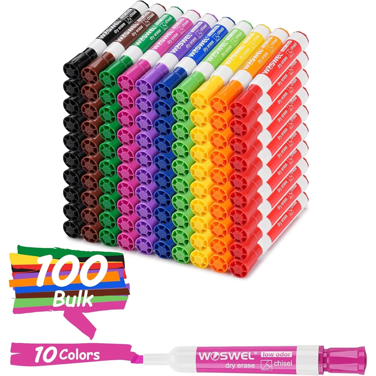 Dry Erase Markers Chisel Tip Low Odor 100 Pack 10 Assorted Colors Bulk Whiteboard Markers For Teachers Classroom Office Home Use
Dry Erase Markers Chisel Tip Low Odor 100 Pack 10 Assorted Colors Bulk Whiteboard Markers For Teachers Classroom Office Home Use