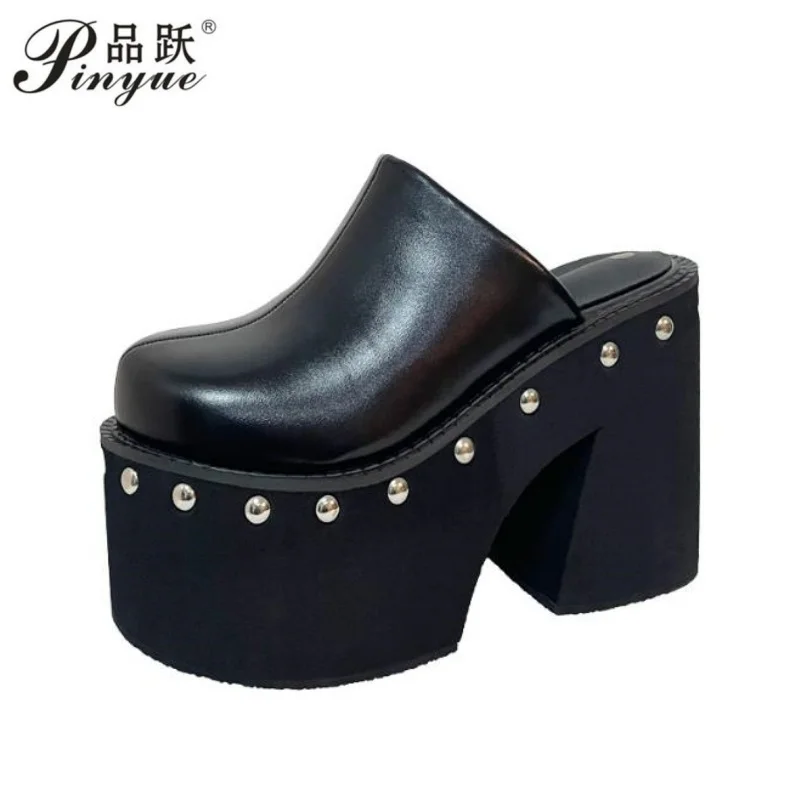 11.5cm Women Summer Platform Sandals Black Gothic Closed Toe Chunky High Heels Slippers Rivet Slip On Punk Shoes 33-40
11.5cm Women Summer Platform Sandals Black Gothic Closed Toe Chunky High Heels Slippers Rivet Slip On Punk Shoes 33-40