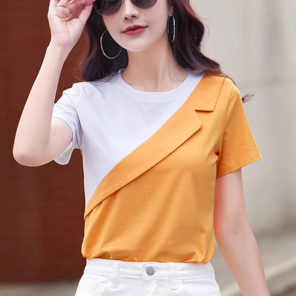 Red pure cotton short sleeved t-shirt women's summer new high-end fashion plus size slim fit patchwork casual top
Red pure cotton short sleeved t-shirt women's summer new high-end fashion plus size slim fit patchwork casual top