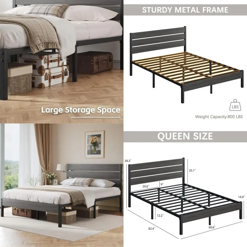 Vintage Grey Metal Platform Bed Frame with Headboard, Footboard, and Storage, No Box Spring Needed, Easy Assembly
Vintage Grey Metal Platform Bed Frame with Headboard, Footboard, and Storage, No Box Spring Needed, Easy Assembly