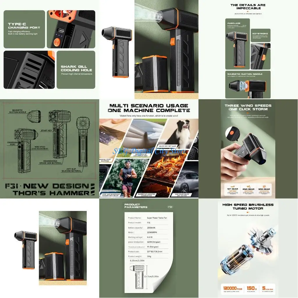 U75B F31 Mini Jet Blower Fan 120W Power 120000R 4Hour Battery Multiple Use for Computer Maintenance Cleaning Drying Need
U75B F31 Mini Jet Blower Fan 120W Power 120000R 4Hour Battery Multiple Use for Computer Maintenance Cleaning Drying Need