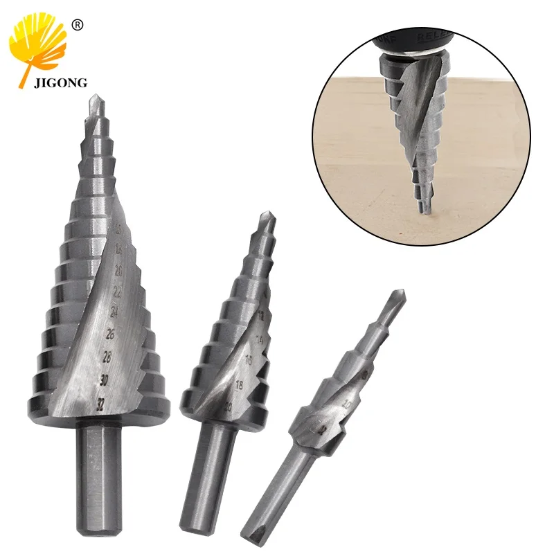 Треугольная ручка, серебряная спиральная канавка, лестничная дрель, высокоскоростная сталь 4241, дрель-пагода 4-12, 4-20, 4-32 мм, белая дрель 
Треугольная ручка, серебряная спиральная канавка, лестничная дрель, высокоскоростная сталь 4241, дрель-пагода 4-12, 4-20, 4-32 мм, белая дрель