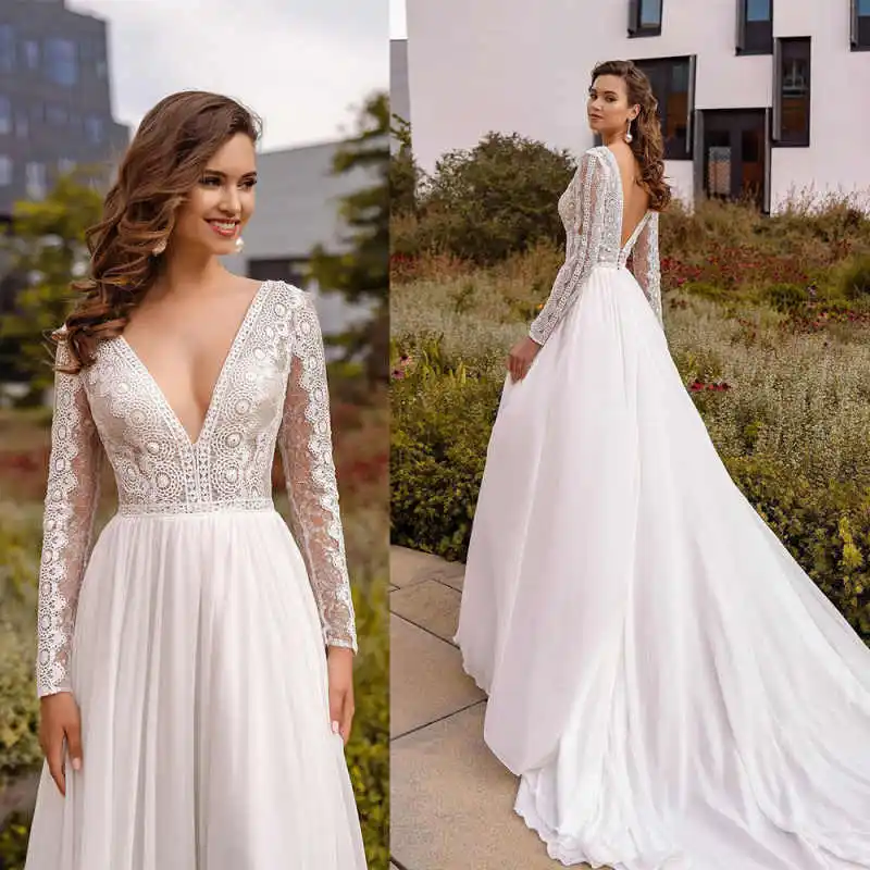Exquisite A Line Wedding Dresses V-Neck Appliques Flowers Lace Evening Party Gowns Vestido De Noiva Court Train Customized
Exquisite A Line Wedding Dresses V-Neck Appliques Flowers Lace Evening Party Gowns Vestido De Noiva Court Train Customized