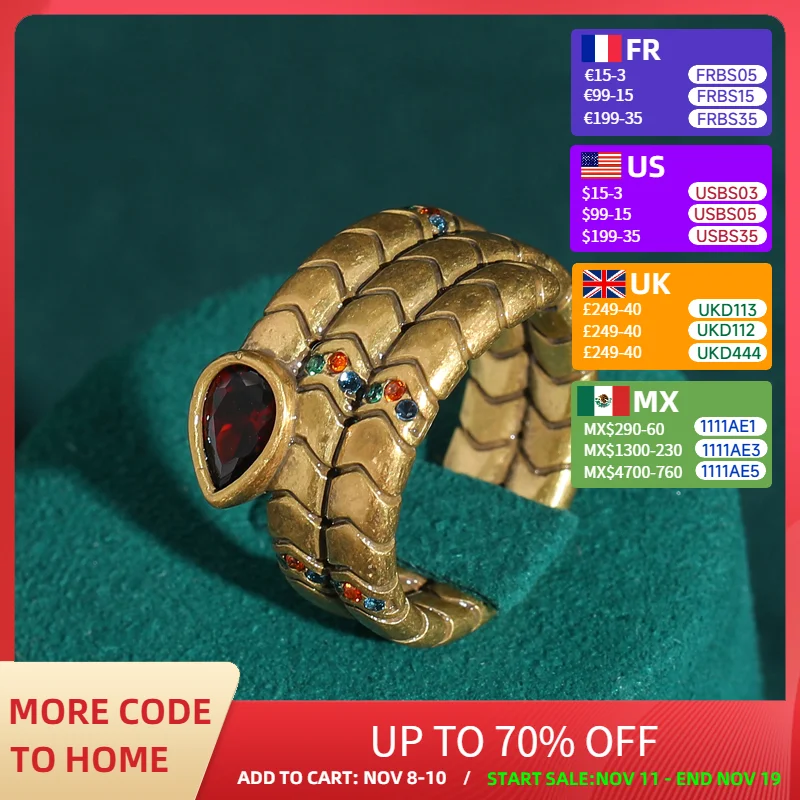 Vintage Antique Snake Rings Retro Spiral Layered Striped Red Crystal For Woman Luxury Quality Jewelry Copper Girls Fashion New
Vintage Antique Snake Rings Retro Spiral Layered Striped Red Crystal For Woman Luxury Quality Jewelry Copper Girls Fashion New