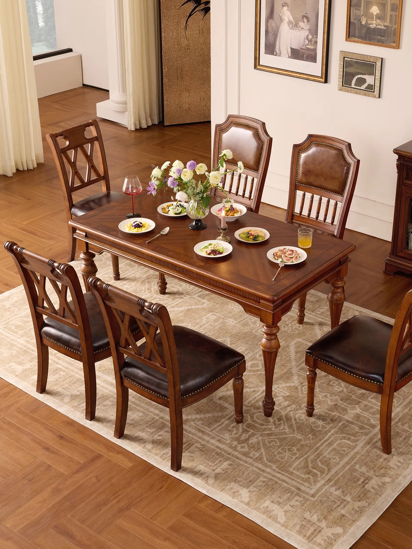 HYS French retro solid wood dining table and chair combination small apartment home retro style old rectangular dining table
HYS French retro solid wood dining table and chair combination small apartment home retro style old rectangular dining table