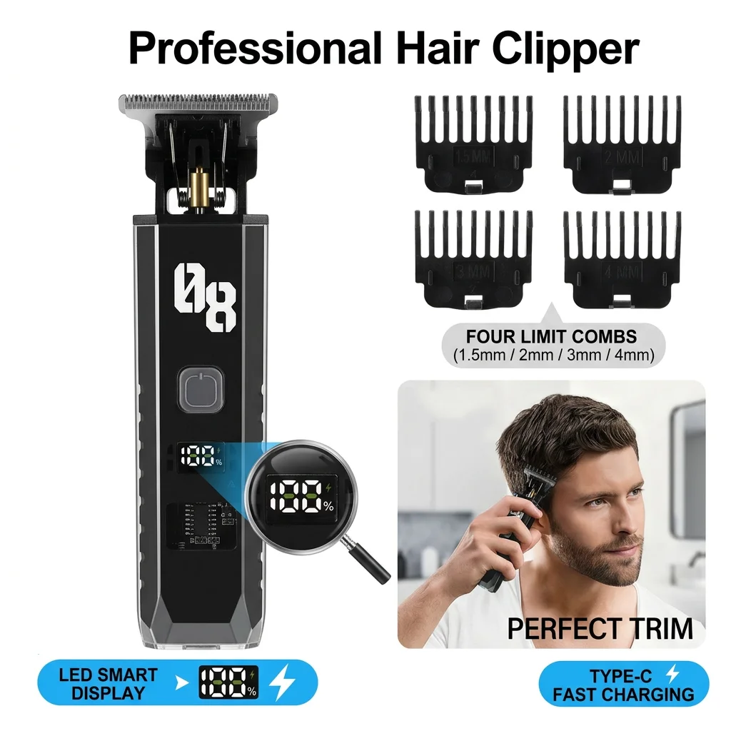 Cordless Hair Clippers for Men with LED Display, Ceramic Blade Hair Trimmer Kit with Guide Combs, USB Low Noise for Kids Family
Cordless Hair Clippers for Men with LED Display, Ceramic Blade Hair Trimmer Kit with Guide Combs, USB Low Noise for Kids Family