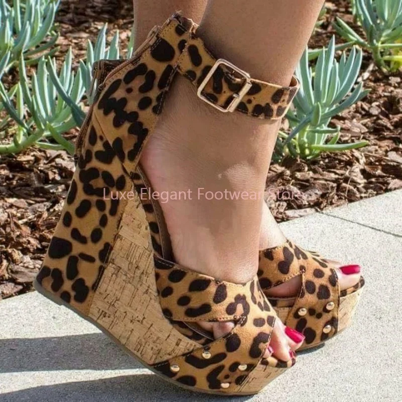 Leopard Print Open Toe Buckle Strap Wedges Sandals Women Rivet Back Zipper Ankle Wrap High Heels Sexy Beach Party Summer Shoes
Leopard Print Open Toe Buckle Strap Wedges Sandals Women Rivet Back Zipper Ankle Wrap High Heels Sexy Beach Party Summer Shoes