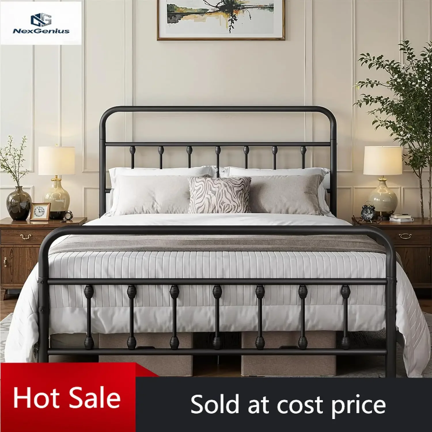 Full Size Bed Frame-Classic Metal Platform Bed Frame Mattress Foundation with Victorian Style Iron-Art Headboard/Footboard/Stora
Full Size Bed Frame-Classic Metal Platform Bed Frame Mattress Foundation with Victorian Style Iron-Art Headboard/Footboard/Stora