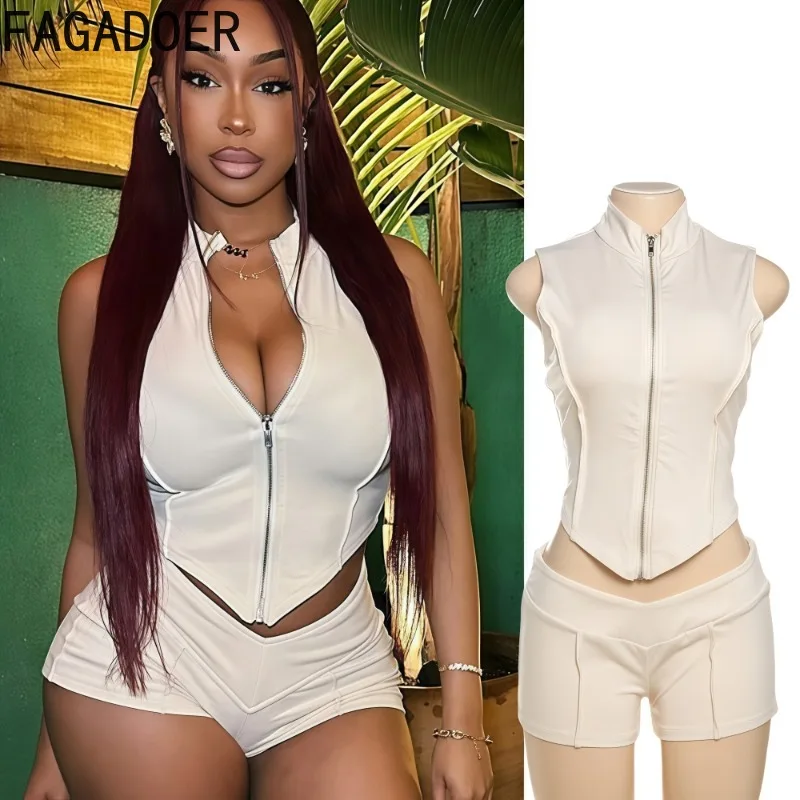 FAGADOER Summer New Sexy 2 Pieces Set for Woman Solid Color Sleeveless Crop Top + Skinny Shorts Suit Female Streetwear Clothing
FAGADOER Summer New Sexy 2 Pieces Set for Woman Solid Color Sleeveless Crop Top + Skinny Shorts Suit Female Streetwear Clothing