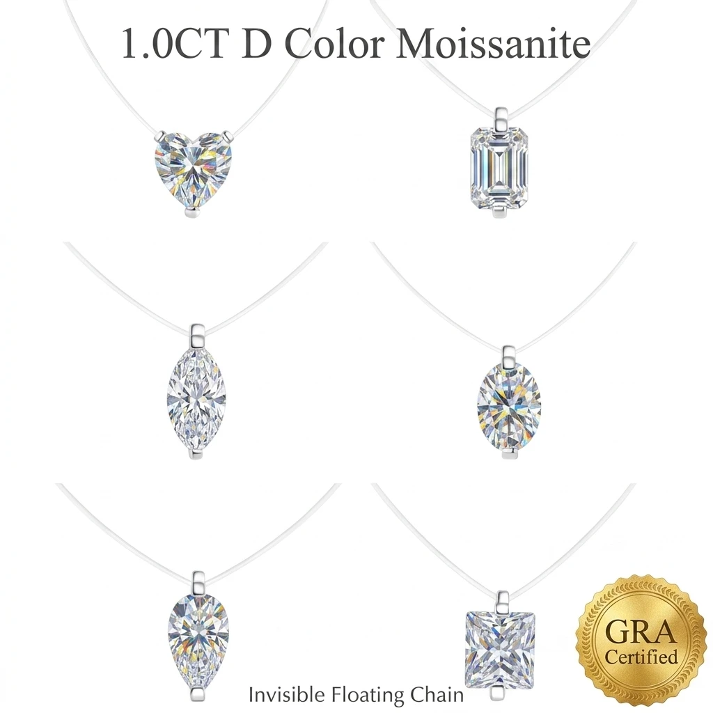 1CT D Color Moissanite Floating Necklace for Women 925 Sterling Silver Invisible Fishing Line Heart Square Pear Cut Pendant Jewe
1CT D Color Moissanite Floating Necklace for Women 925 Sterling Silver Invisible Fishing Line Heart Square Pear Cut Pendant Jewe