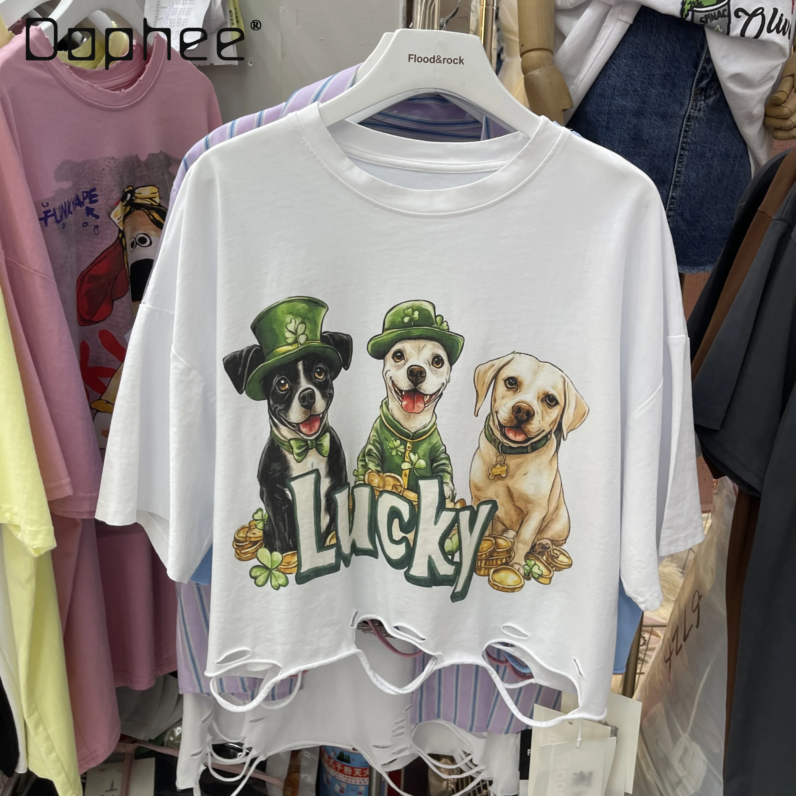 2025 Summer New T-shirt Tide Brand Loose Printing Dog Pattern Tattered Short T-shirt Women Clothing Cartoon Tee Y2k Top
2025 Summer New T-shirt Tide Brand Loose Printing Dog Pattern Tattered Short T-shirt Women Clothing Cartoon Tee Y2k Top