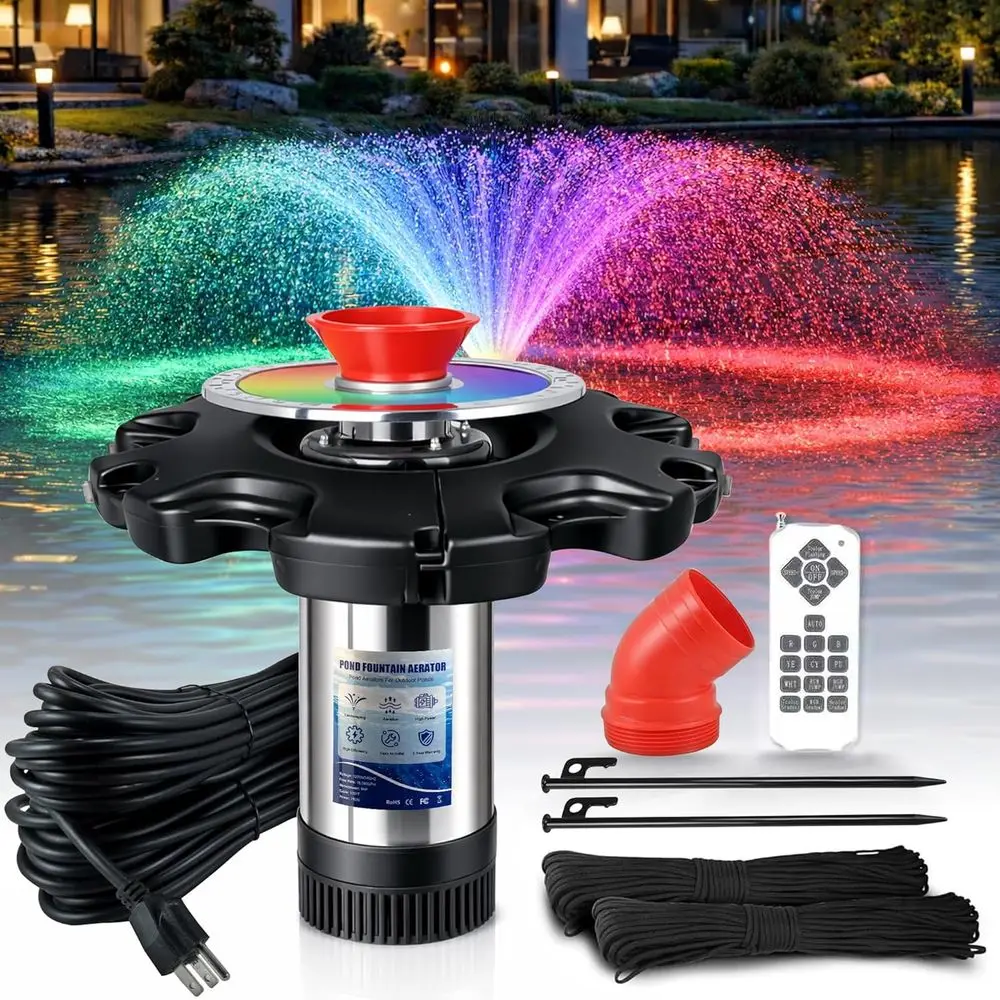 Pond ountain Aerator, LED RGB Multicolor Aerator loating ountain Light, 750W 1HP 15000 GPH loating Pump,IP68,or Ponds & Lakes
Pond ountain Aerator, LED RGB Multicolor Aerator loating ountain Light, 750W 1HP 15000 GPH loating Pump,IP68,or Ponds & Lakes