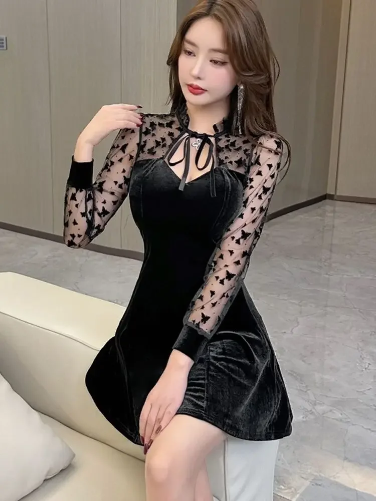 Маленькое шикарное сетчатое платье с длинными рукавами для женщин, бархатная черная облегающая юбка трапециевидной формы XQ210
Маленькое шикарное сетчатое платье с длинными рукавами для женщин, бархатная черная облегающая юбка трапециевидной формы XQ210