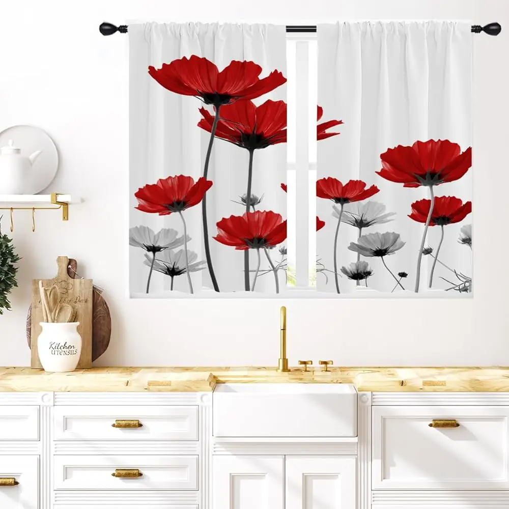 Короткие шторы для кухонного окна с красным цветочным узором, 27,5 x 39 дюймов, мини-шторы для кафе, с карманом для карниза, цветы, весна, черный, белый, серый, для гостиной
Короткие шторы для кухонного окна с красным цветочным узором, 27,5 x 39 дюймов, мини-шторы для кафе, с карманом для карниза, цветы, весна, черный, белый, серый, для гостиной