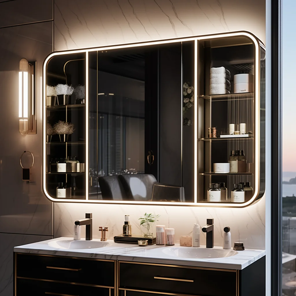 Modern LED Mirror Wash Basin Bathroom Cabinet Stainless Steel Bathroom Vanity With Waterproof MDF Luxe Vanity Makeup Storage
Modern LED Mirror Wash Basin Bathroom Cabinet Stainless Steel Bathroom Vanity With Waterproof MDF Luxe Vanity Makeup Storage