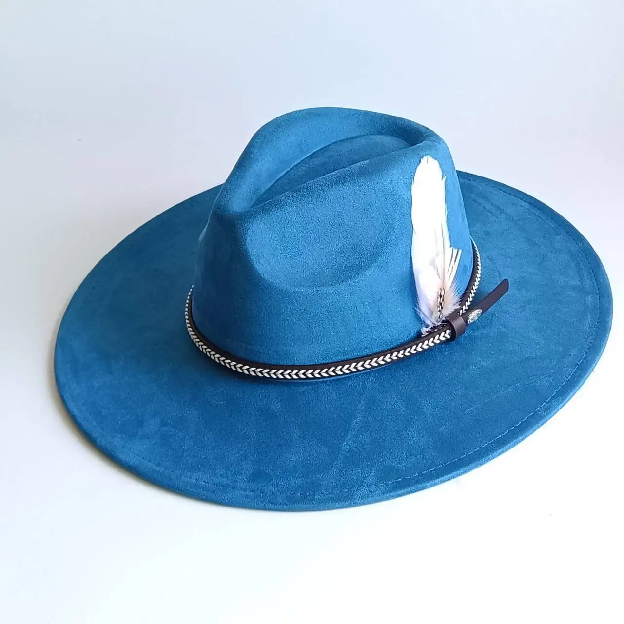 Peacock Blue Suede Fedora Hat with Feather Decor Wide Brim Western Cowboy Hat sombreros para mujer wide brim hat
Peacock Blue Suede Fedora Hat with Feather Decor Wide Brim Western Cowboy Hat sombreros para mujer wide brim hat