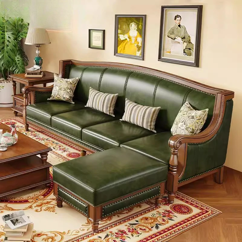 American country retro solid wood leather four-person villa living room first layer cowhide 123 combination sofa
American country retro solid wood leather four-person villa living room first layer cowhide 123 combination sofa