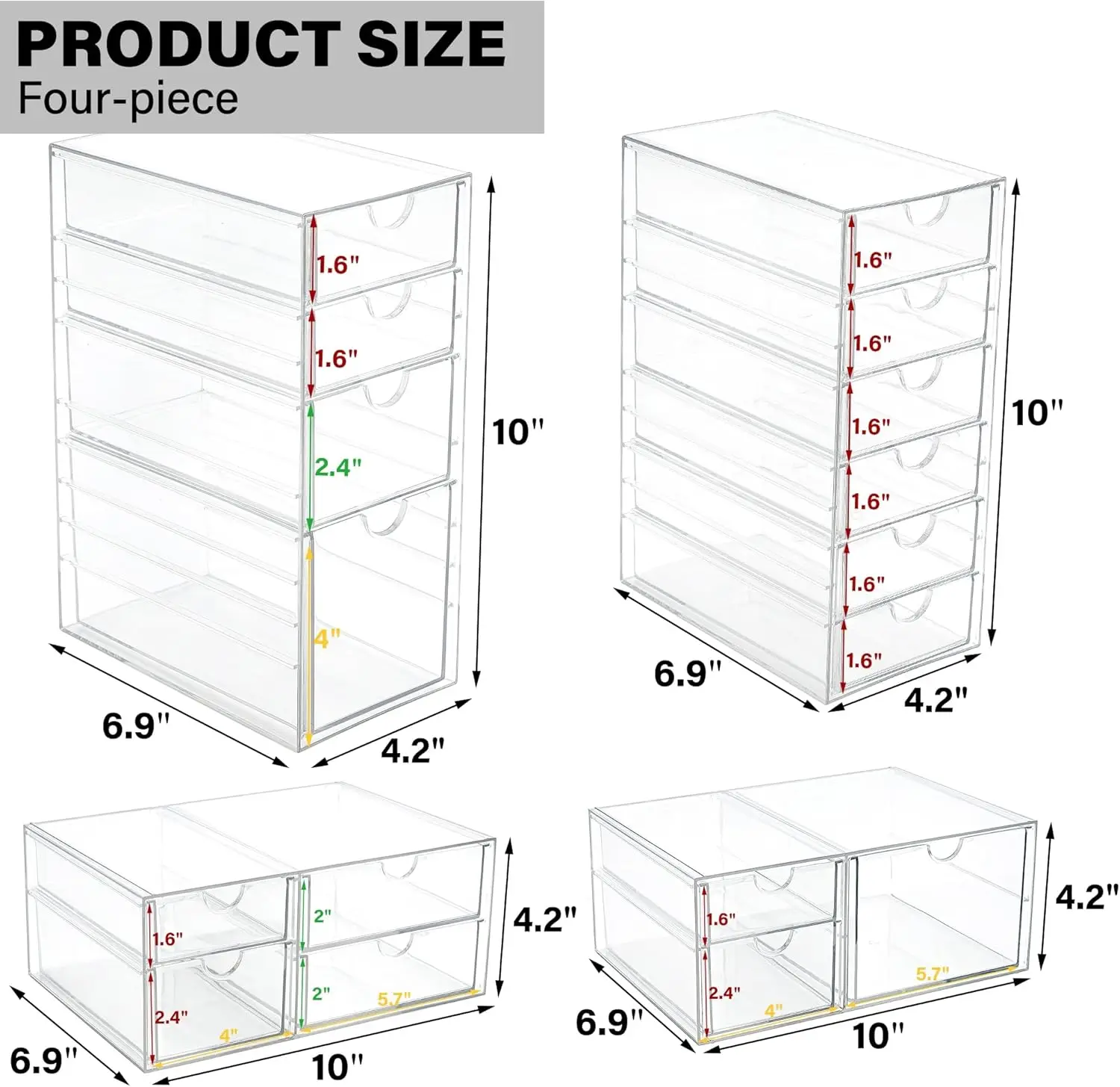 Acrylic Drawer Organizer with 17 Drawers,Craft Office Desk Makeup Organizers Accessories,Set of 4Clear Stackable Storage Drawers
Acrylic Drawer Organizer with 17 Drawers,Craft Office Desk Makeup Organizers Accessories,Set of 4Clear Stackable Storage Drawers