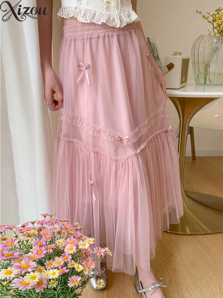 2025 Women Bow Tulle Mesh Skirt Y2k Gauze Ruffles Solid Color Elastic Waist A-line Length Large Swing Spring Summer 2025 French
2025 Women Bow Tulle Mesh Skirt Y2k Gauze Ruffles Solid Color Elastic Waist A-line Length Large Swing Spring Summer 2025 French