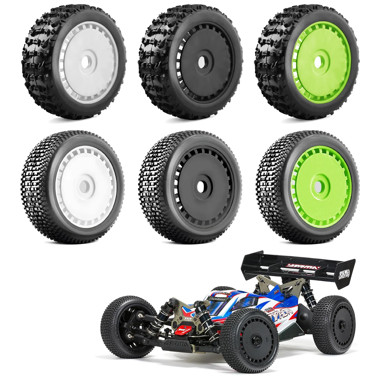 4Pcs Rubber Tires & Plastic Hub Replacement Parts Kit (17mm Hex) for ARRMA 1/8 Typhon 3S/6S 4WD BLX, Multi-Terrain Tread Pattern
4Pcs Rubber Tires & Plastic Hub Replacement Parts Kit (17mm Hex) for ARRMA 1/8 Typhon 3S/6S 4WD BLX, Multi-Terrain Tread Pattern