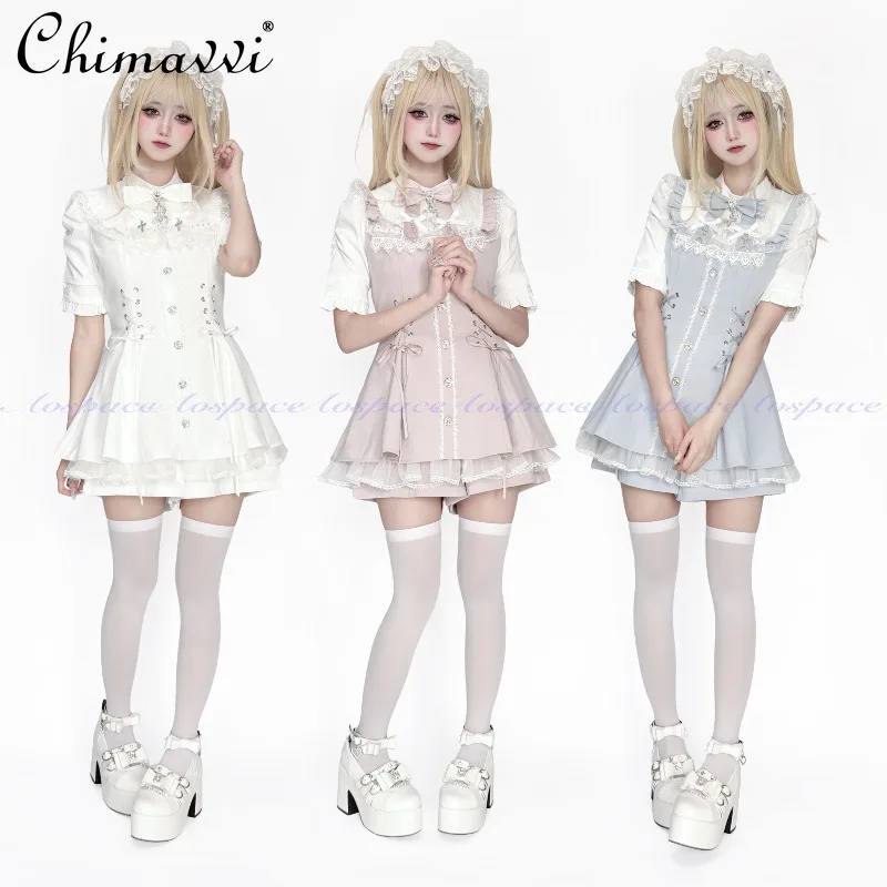 Оригинальные комплекты японских платьев, готический нагрудник с воротником-стойкой, тонкий топ с короткими рукавами + шорты, комплект из двух предметов, наряды в стиле Лолиты
Оригинальные комплекты японских платьев, готический нагрудник с воротником-стойкой, тонкий топ с короткими рукавами + шорты, комплект из двух предметов, наряды в стиле Лолиты