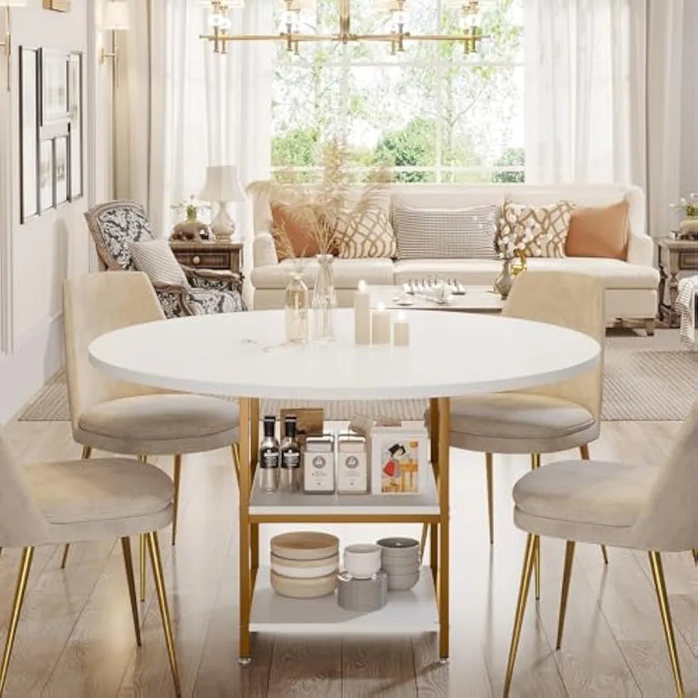 47 Inches Dining Table Kitchen Tables for Dining Room, 4 People Round Dinner Table with Storage Shelves for Dinner Room Kitchen
47 Inches Dining Table Kitchen Tables for Dining Room, 4 People Round Dinner Table with Storage Shelves for Dinner Room Kitchen