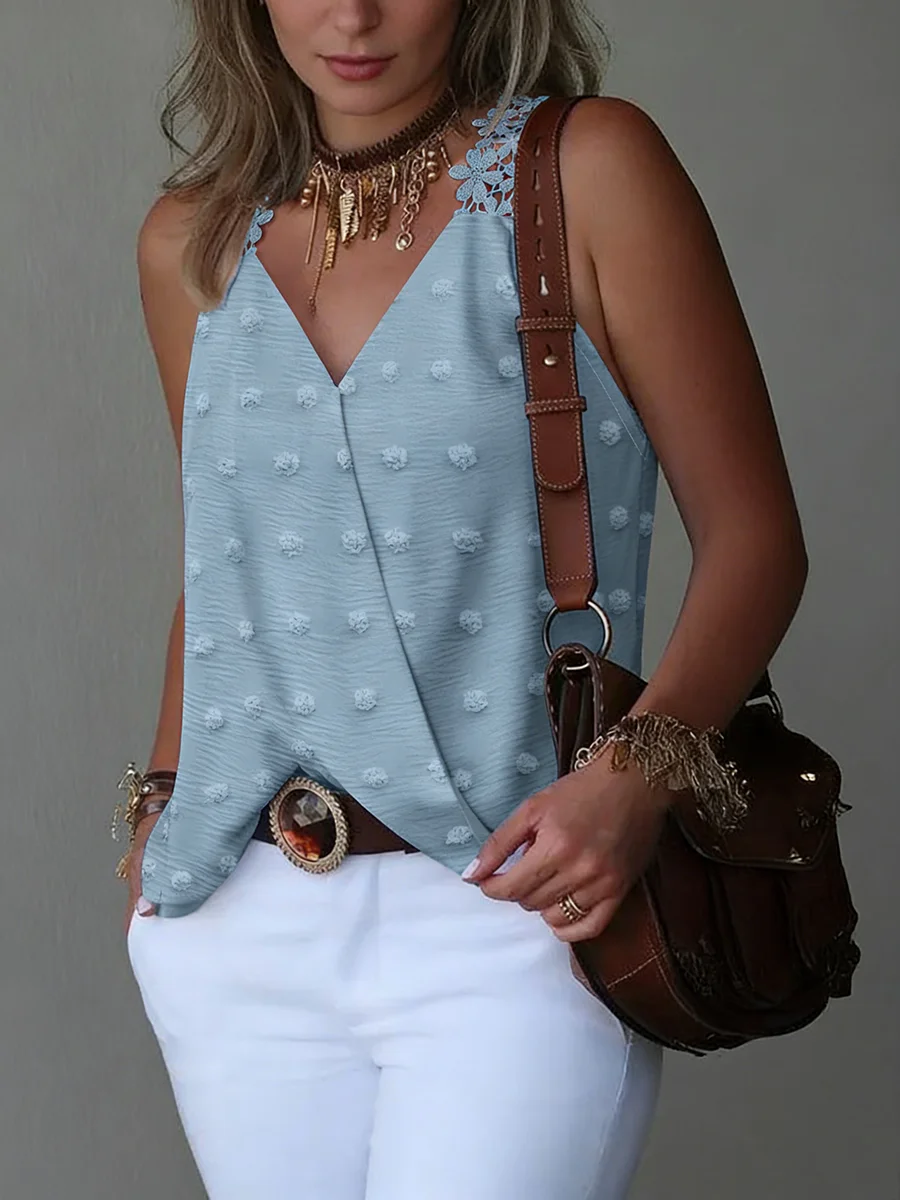 Spring Summer Regular Size Women Chic Casual Swiss Dot Lace Trim Thin Strap Camisole Lightweight Daily Outfit
Spring Summer Regular Size Women Chic Casual Swiss Dot Lace Trim Thin Strap Camisole Lightweight Daily Outfit