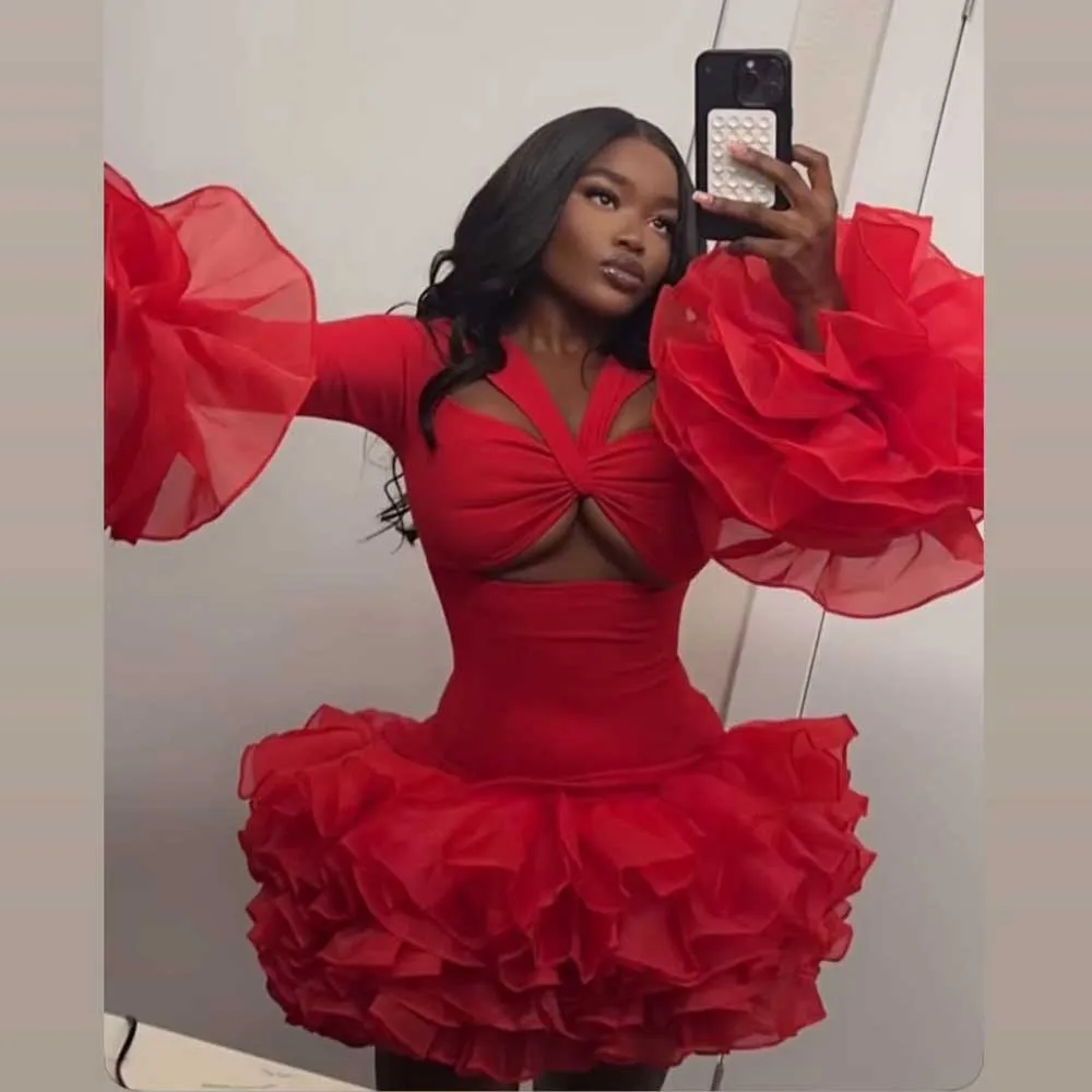 Hot Sale Red Short Prom Dresses Black Women Birthday Dress Tiered Skirt Stretch Cut-out Chic African Wedding Guest Dress Custom
Hot Sale Red Short Prom Dresses Black Women Birthday Dress Tiered Skirt Stretch Cut-out Chic African Wedding Guest Dress Custom