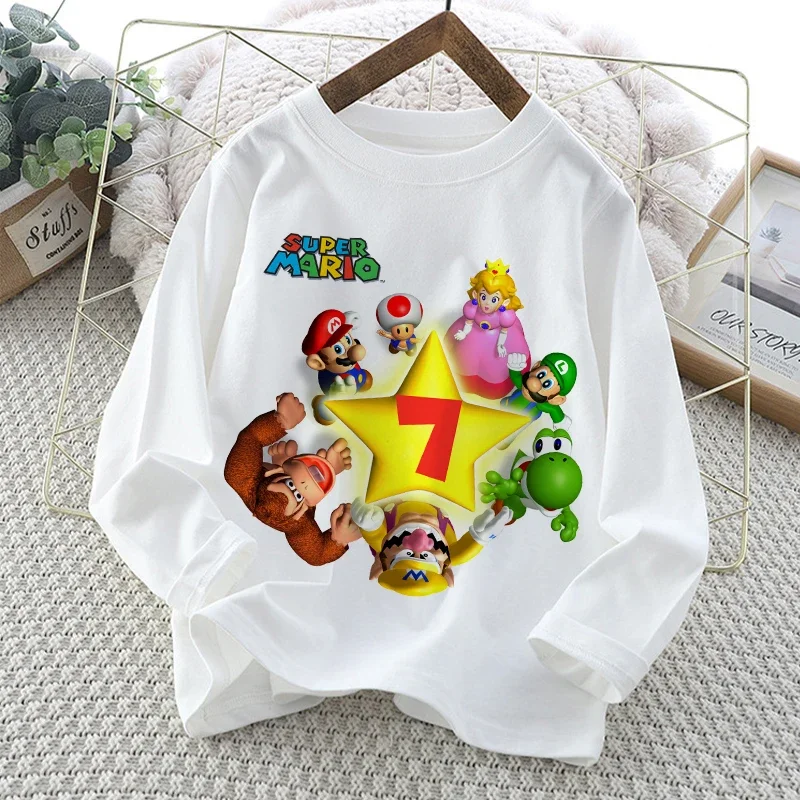 New Super Mario Bros Children T-shirts Autumn Boys Long-sleeved T-shirt Cartoon Birthday Number Printed Tops 2024 Kids Clothing
New Super Mario Bros Children T-shirts Autumn Boys Long-sleeved T-shirt Cartoon Birthday Number Printed Tops 2024 Kids Clothing