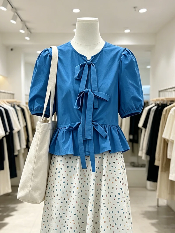 Blue Polka Dot Knot Top And Skirt Set plus Size Summer Fashion Korean Style Loose Fit round Neck Short Sleeve
Blue Polka Dot Knot Top And Skirt Set plus Size Summer Fashion Korean Style Loose Fit round Neck Short Sleeve