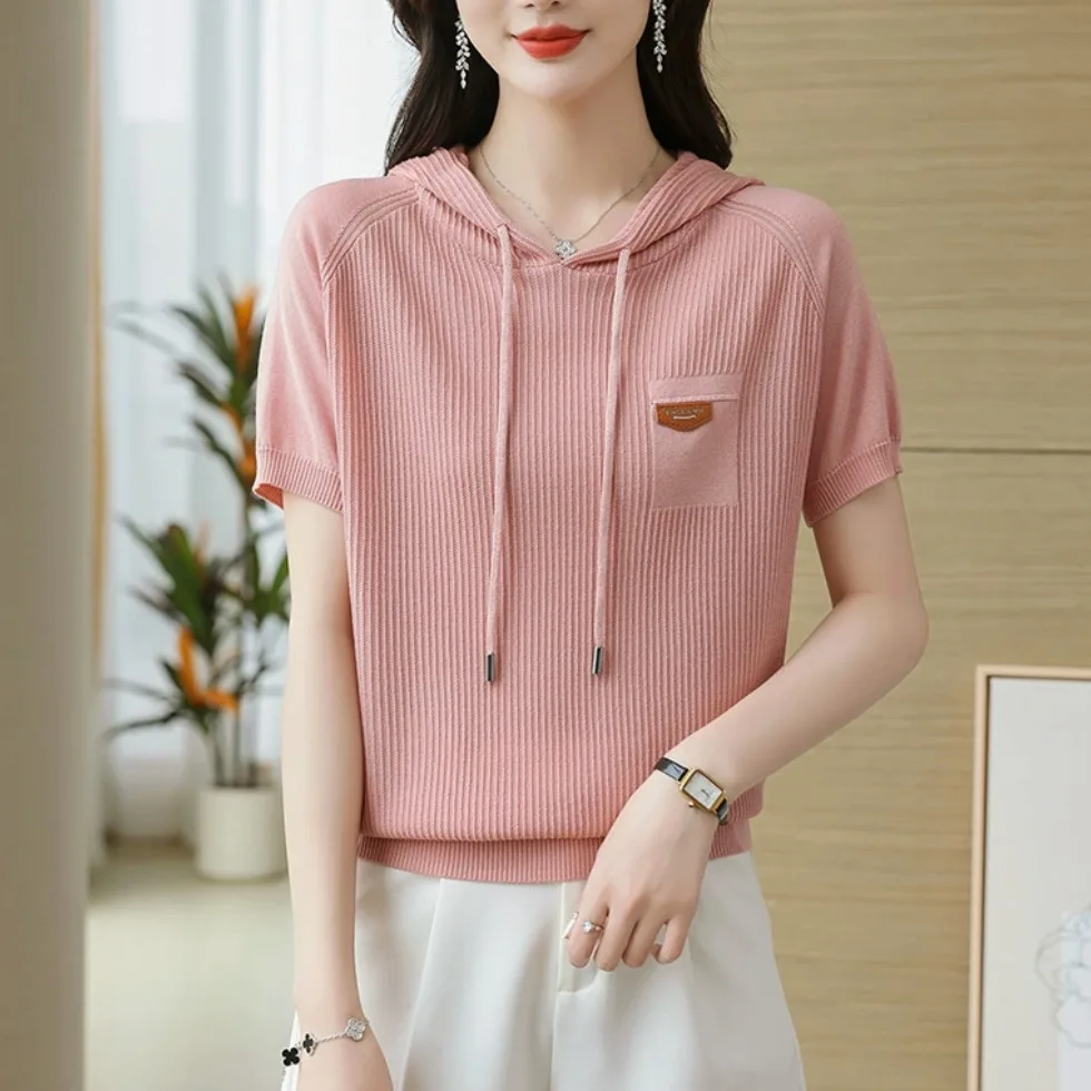 Brand Outlet Ice Silk ort Sve T-irt Women's Summer Breathable Hooded Knitted Top Polyester Fiber Loose Fit Casual Sle
Brand Outlet Ice Silk ort Sve T-irt Women's Summer Breathable Hooded Knitted Top Polyester Fiber Loose Fit Casual Sle